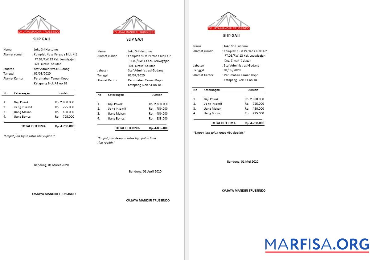 Blank CV. Jaya Mandiri Trussindo building materials store payslip (in Indonesian language) download for verification